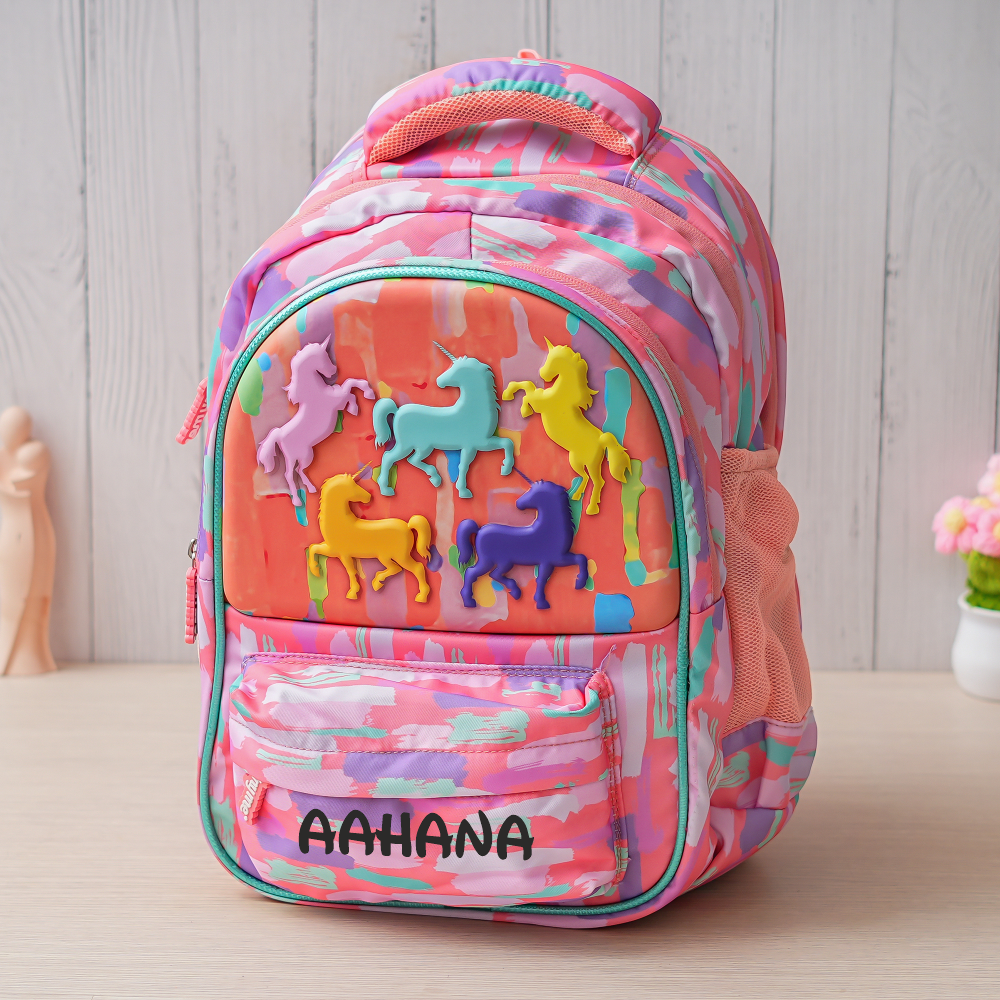 Premium Unicorn Pocket Theme Personalized Kids School Bag – Multi Color