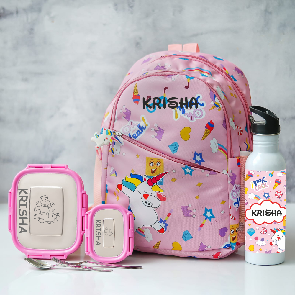 Unicorn Nursery Customized kids bag combo