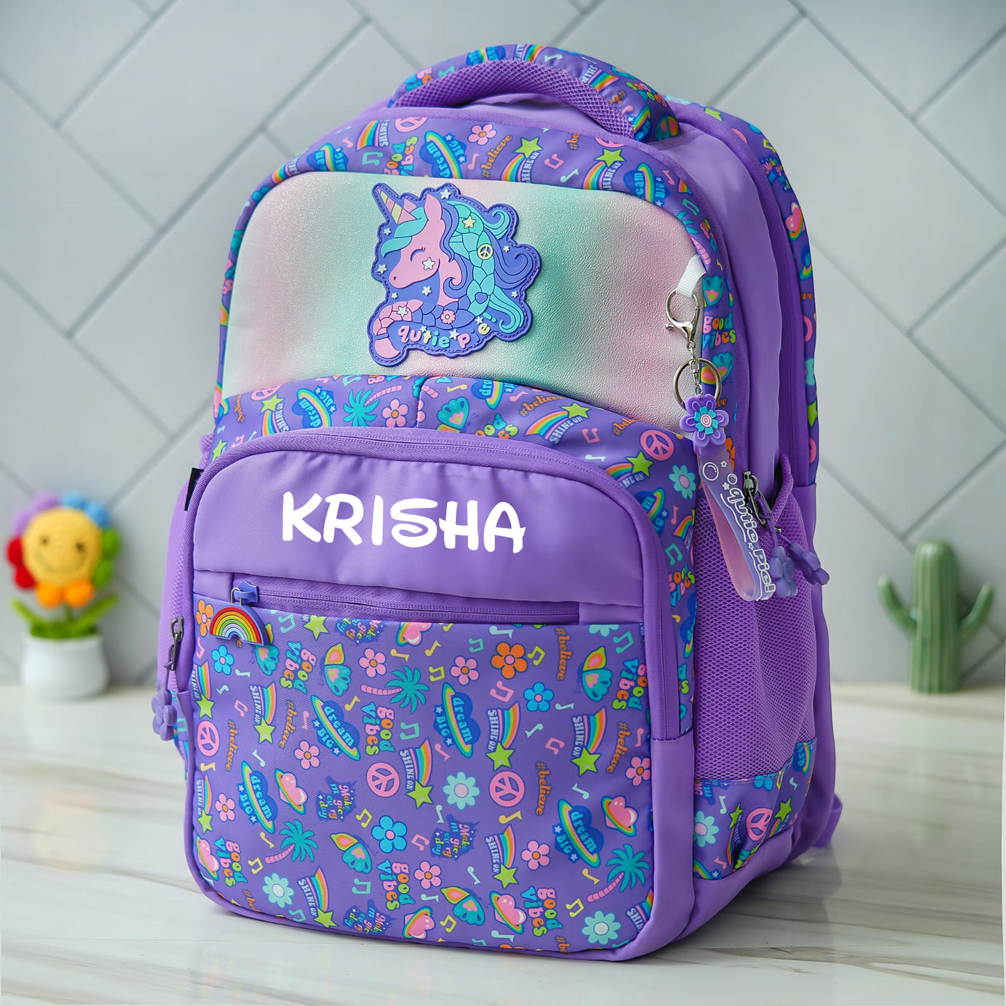 Unicorn Holographic Personalized Kids School Bag β Violet
