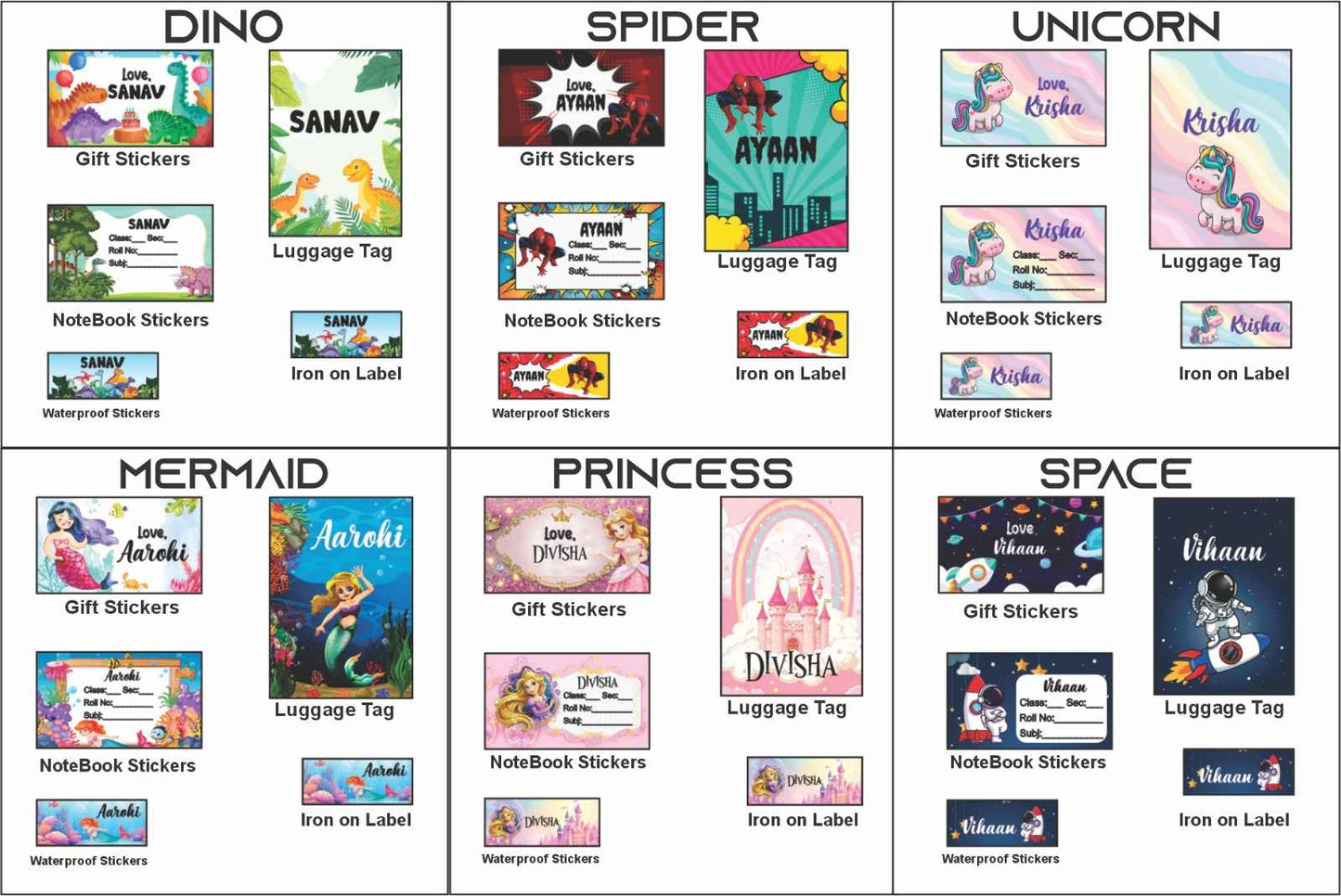 Kid's Sticker Bundle (Bag tags, Iron on Labels)