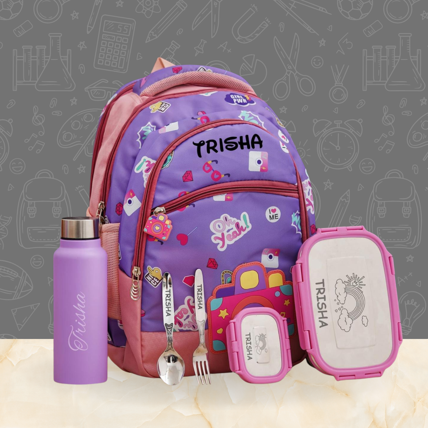 Personalized Camera themed school bag combo