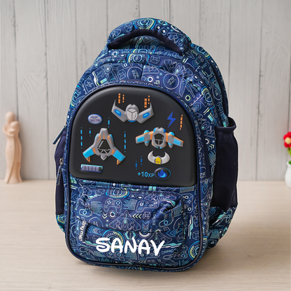 Game Over Theme Personalized Kids School Bag – Blue