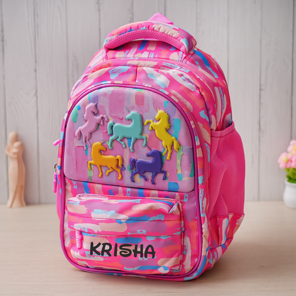 Premium Unicorn Pocket Theme Personalized Kids School Bag – Pink