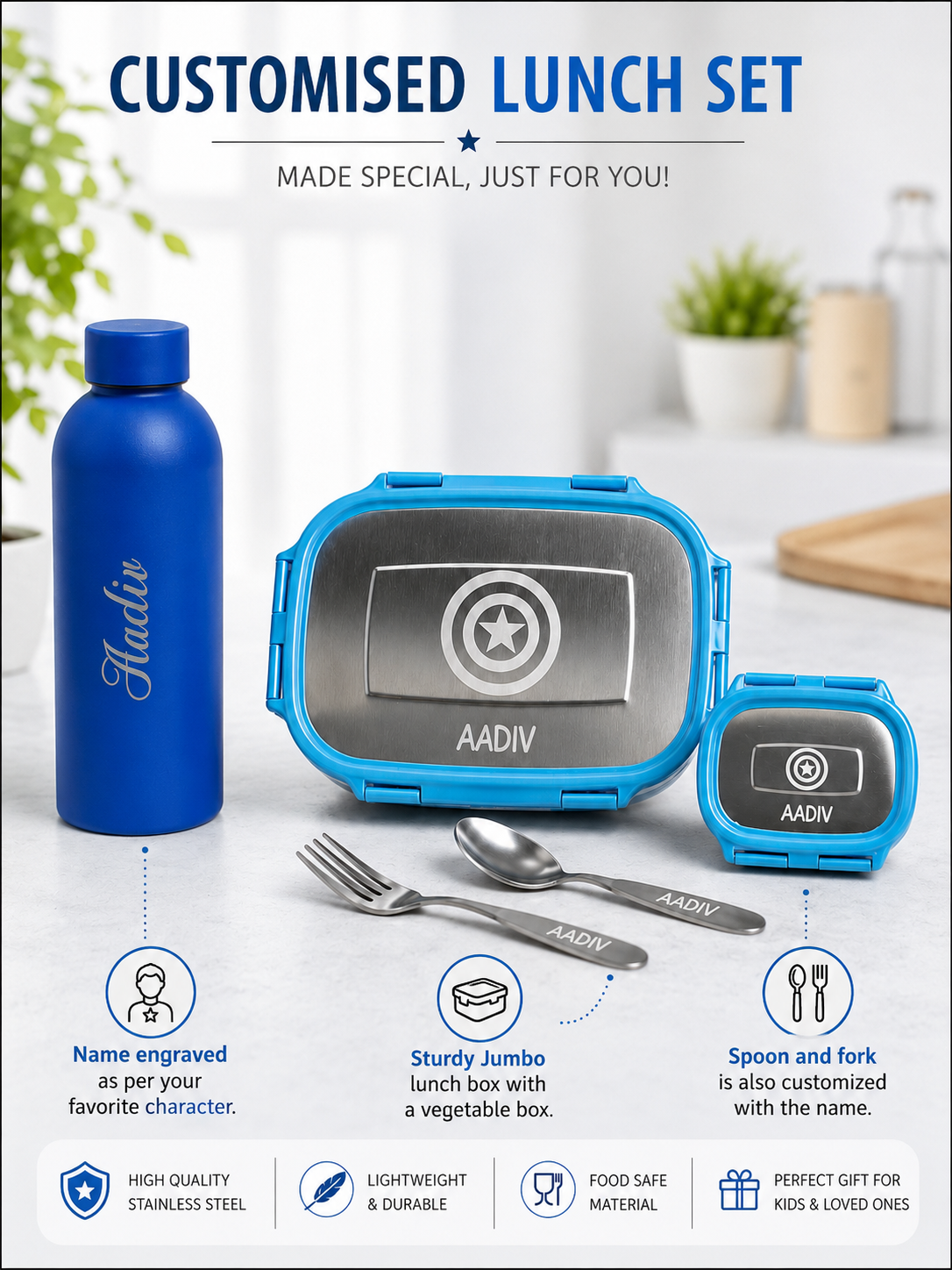 Personalized Lunch Box and Water bottle Combo