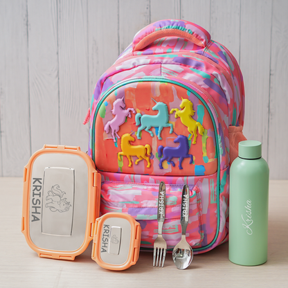 Premium Unicorn Pocket Theme Personalized Kids School Bag – Multi Color