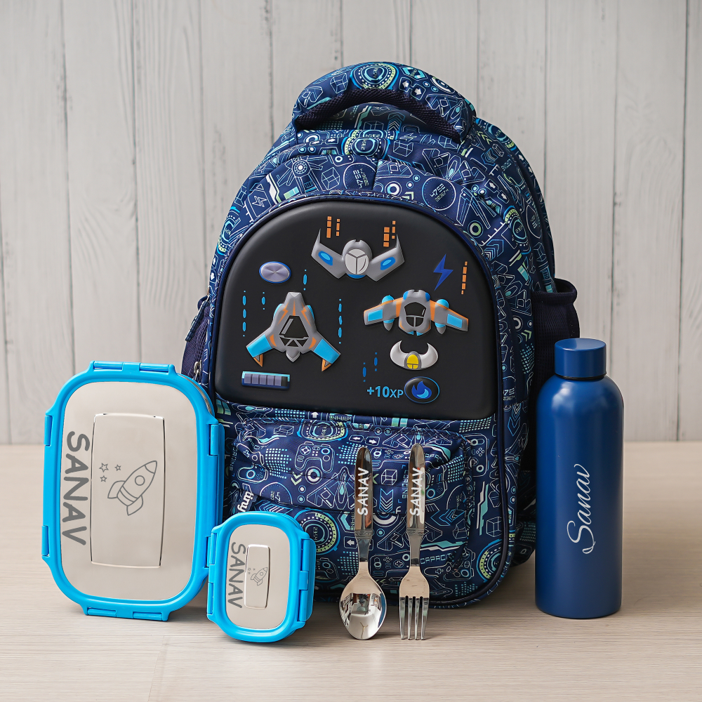 Game Over Theme Personalized Kids School Bag – Blue