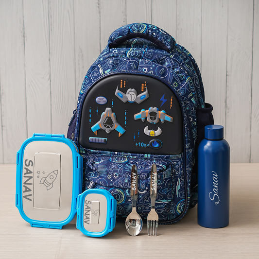 Game Over Theme Personalized Kids School Bag – Blue