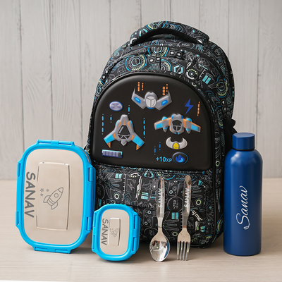 Game Over Theme Personalized Kids School Bag – Black