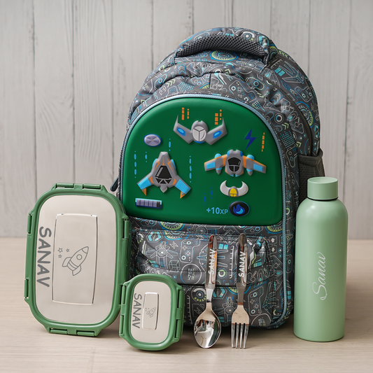 Game Over Theme Personalized Kids School Bag – Green