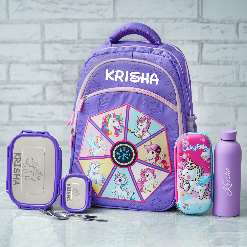 Unicorn Violet Theme Personalized Kids School Bag – Senior