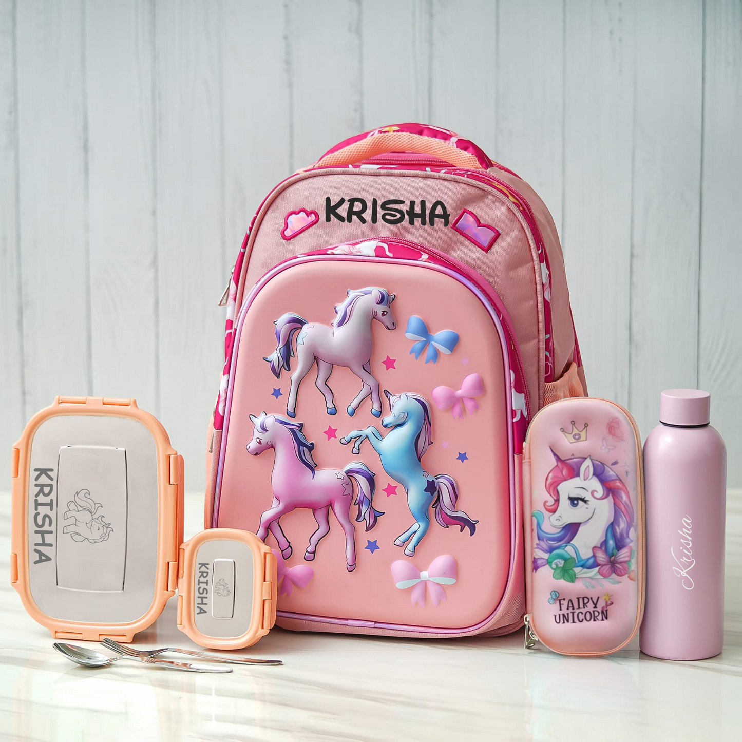Unicorn Shell Personalized Kids School Bag – Peach
