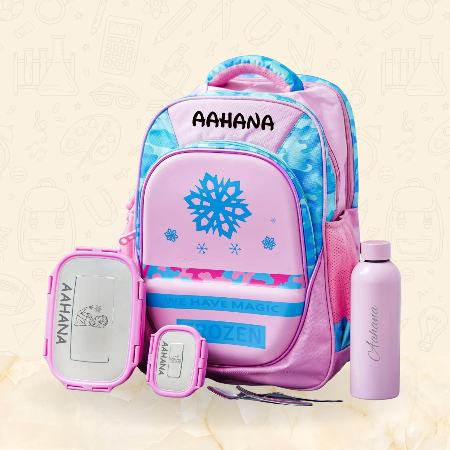 Customized Frozen theme school combo bag