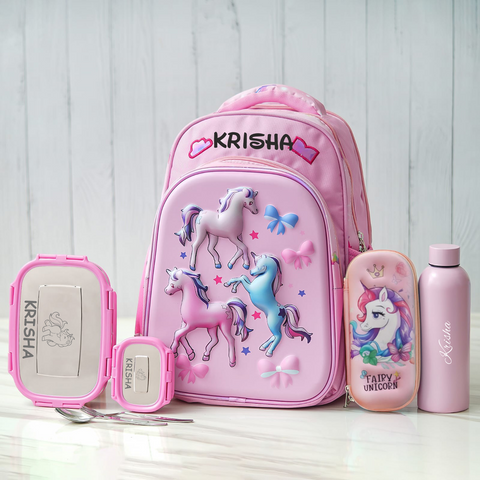 Unicorn Shell Personalized Kids School Bag – Pink