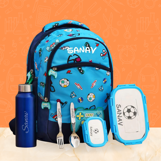 Footbal themed customized school bag combo