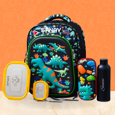 Dinosaur Shell Personalized Kids School Bag (Black)