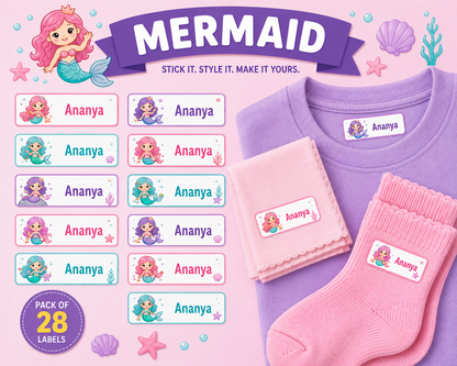 Personalized Kids Iron-On Name Labels – Multiple Themes | Pack of 28