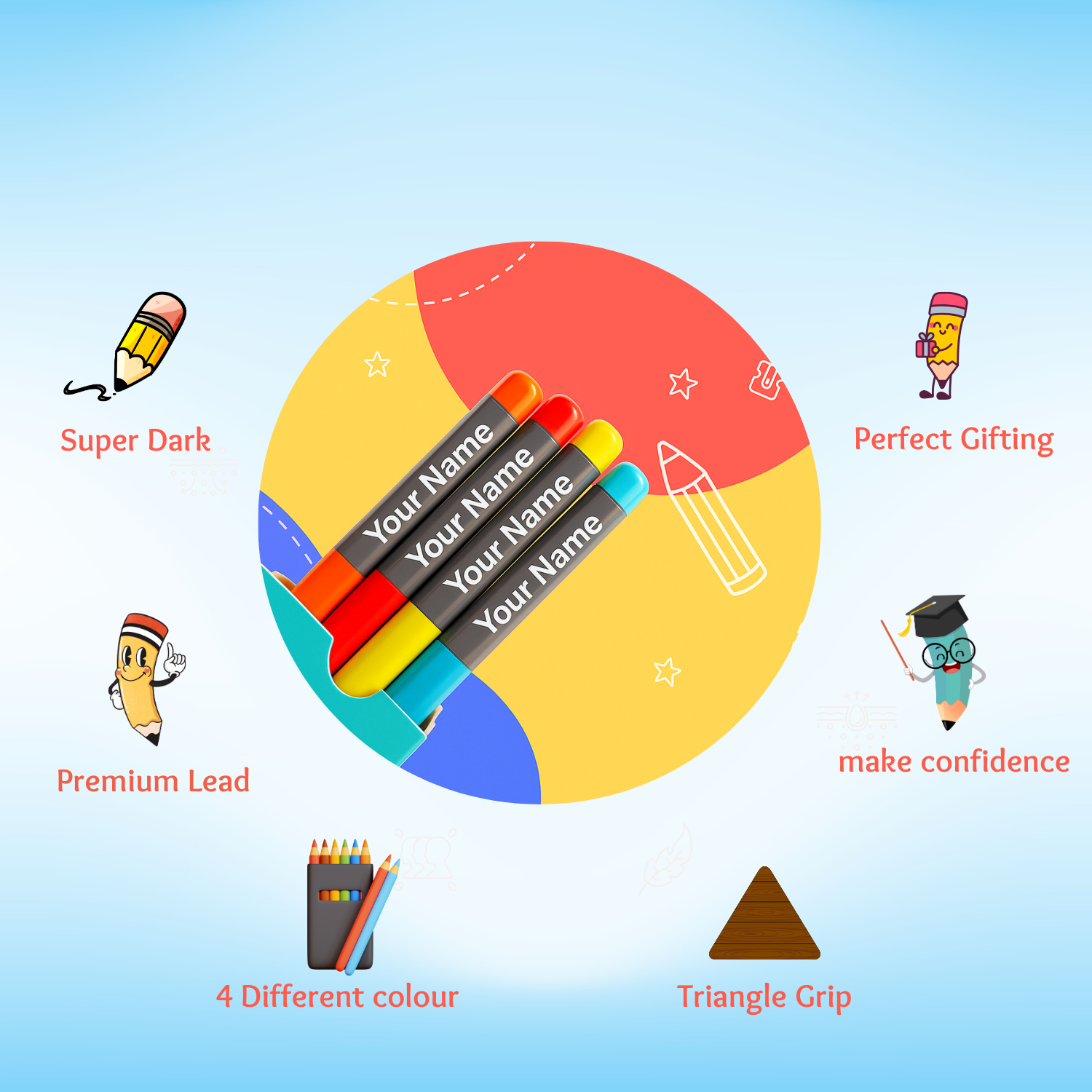 Customized Name Pencils for Kids (Pack of 10 Pencils)