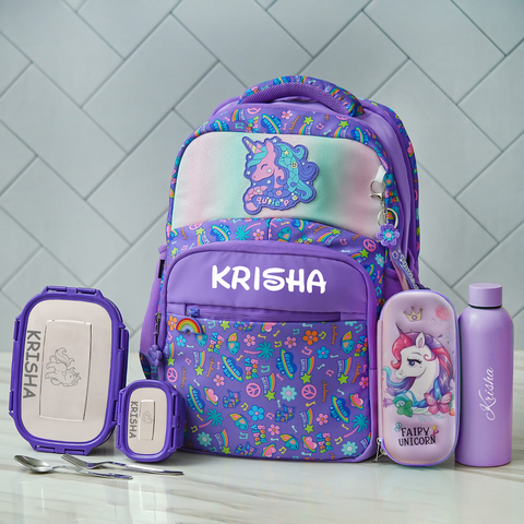 Unicorn Holographic Personalized Kids School Bag – Violet