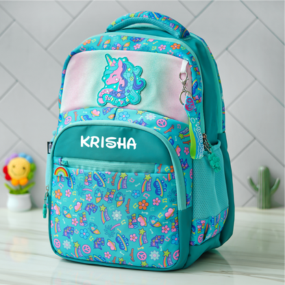 Unicorn Holographic Personalized Kids School Bag – Green
